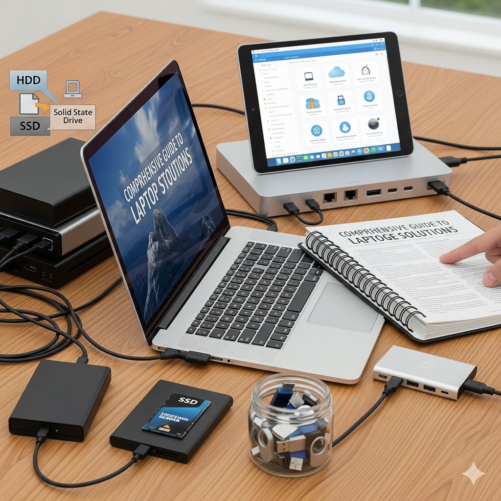 A top-down view of a well-organized desk setup for a
