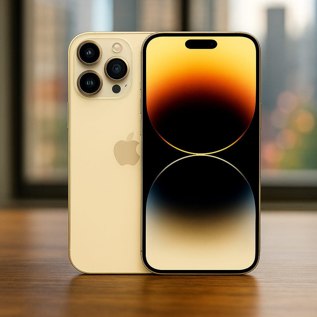 High-quality product photo on a wooden desk with a soft, blurred city-window background.