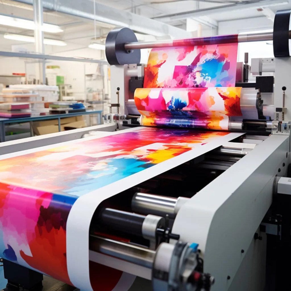 Large format printing machine producing vibrant custom prints