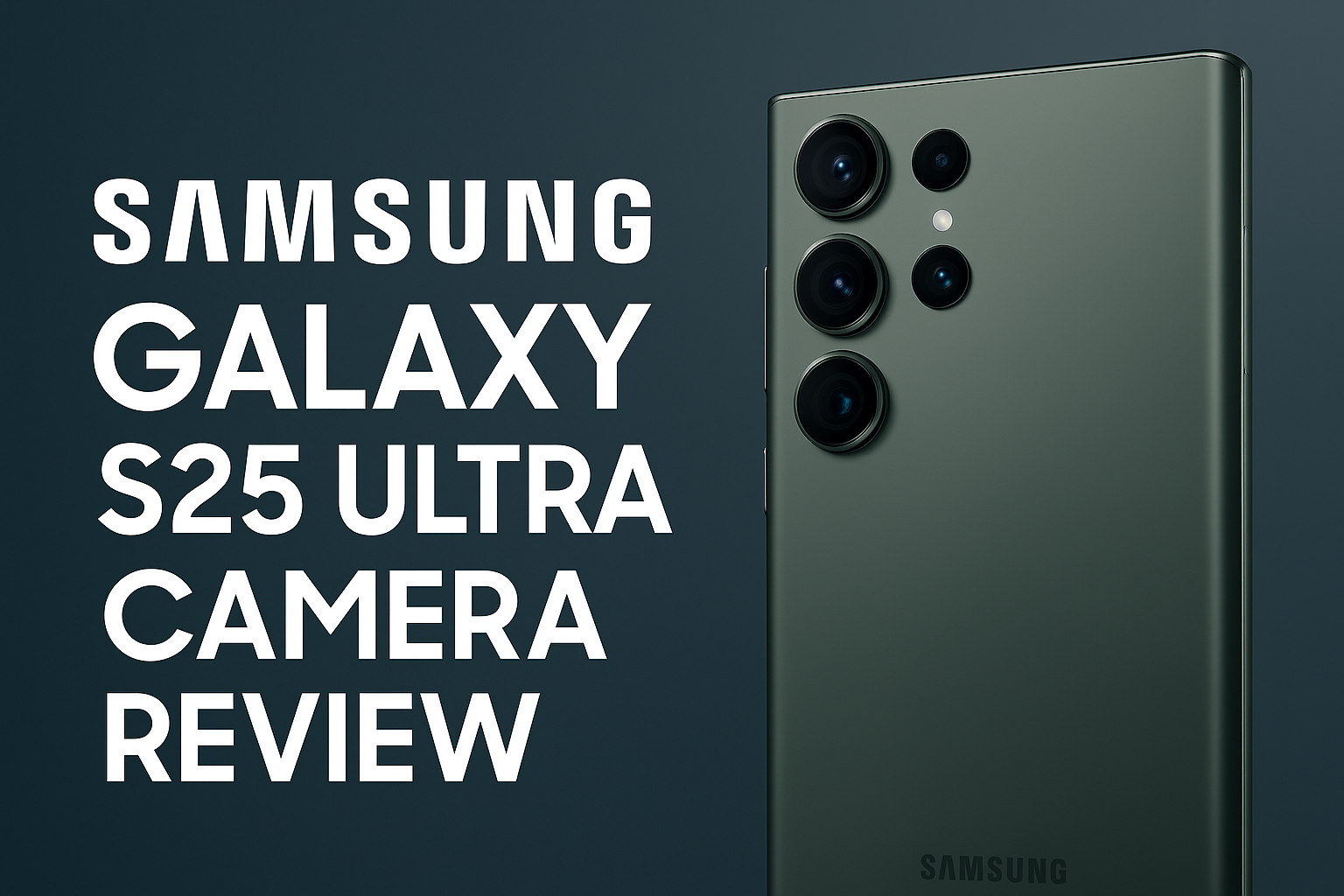 Banner image featuring the Samsung Galaxy S25 Ultra rear camera array on a dark gradient background with the text 'Samsung Galaxy S25 Ultra Camera Review'