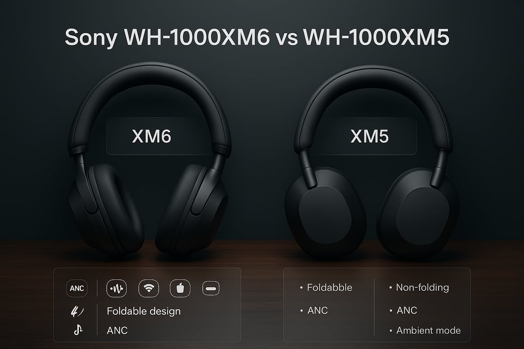 Sony WH-1000XM6 vs WH-1000XM5 side-by-side comparison showcasing design, build quality, and noise-cancelling features