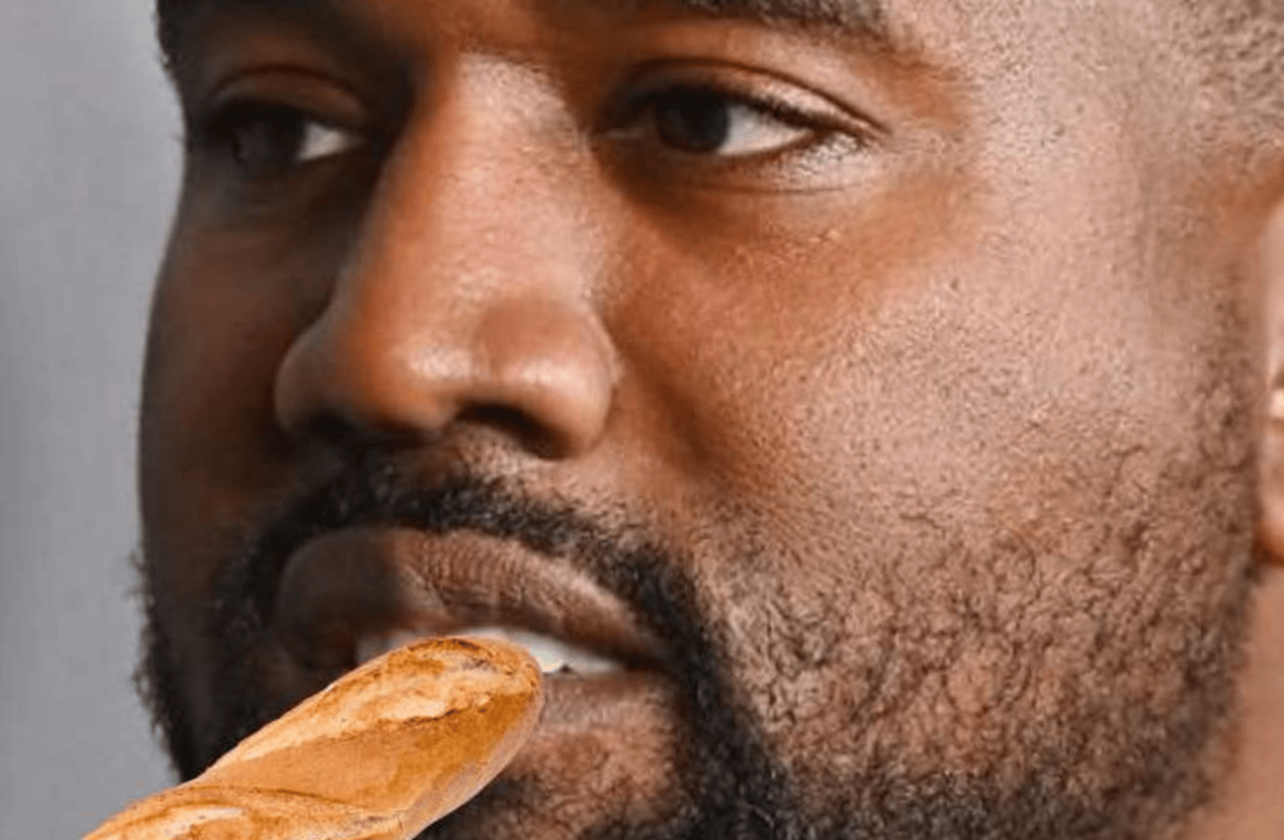 Kanye west with baguette