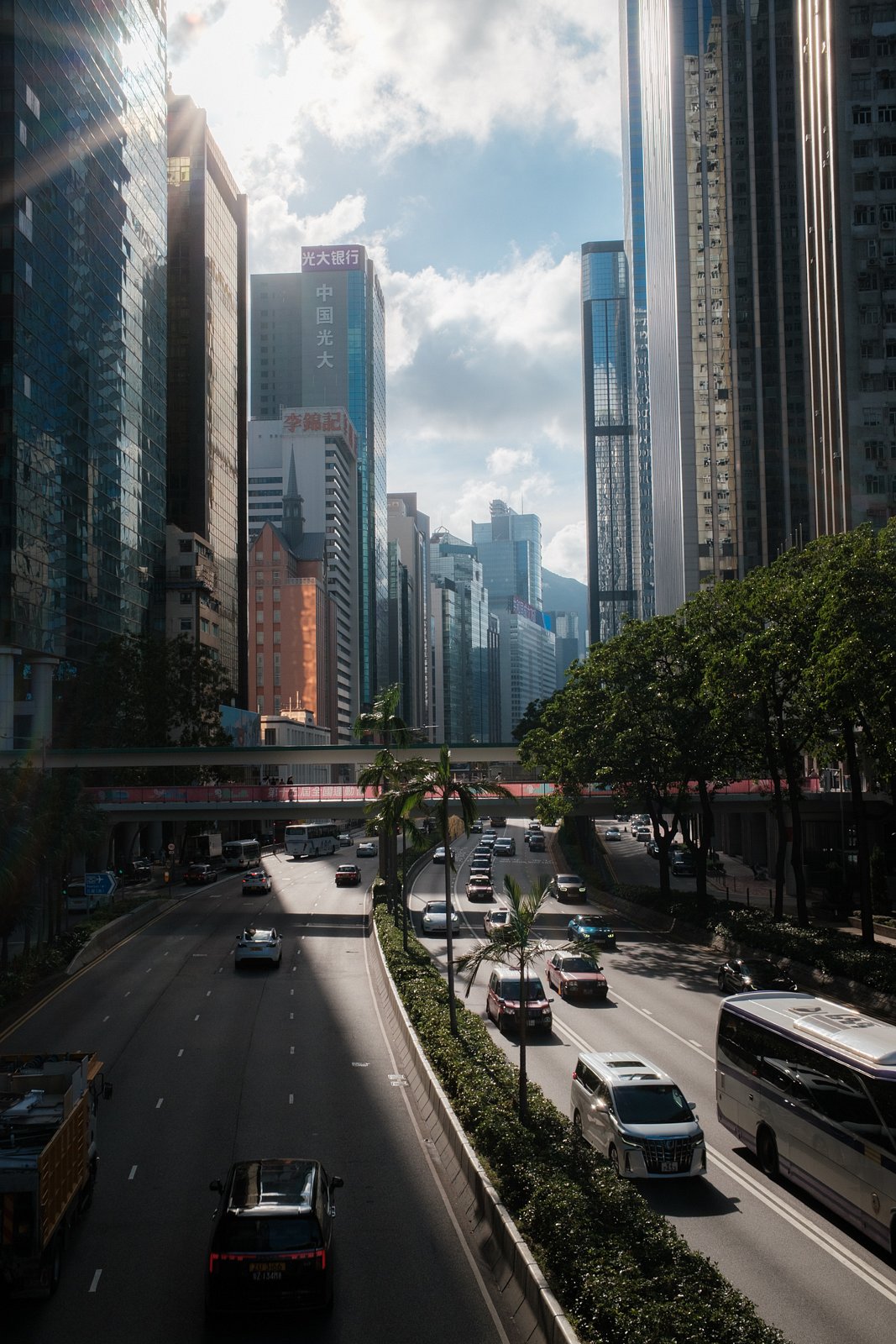 Sunny road with cars