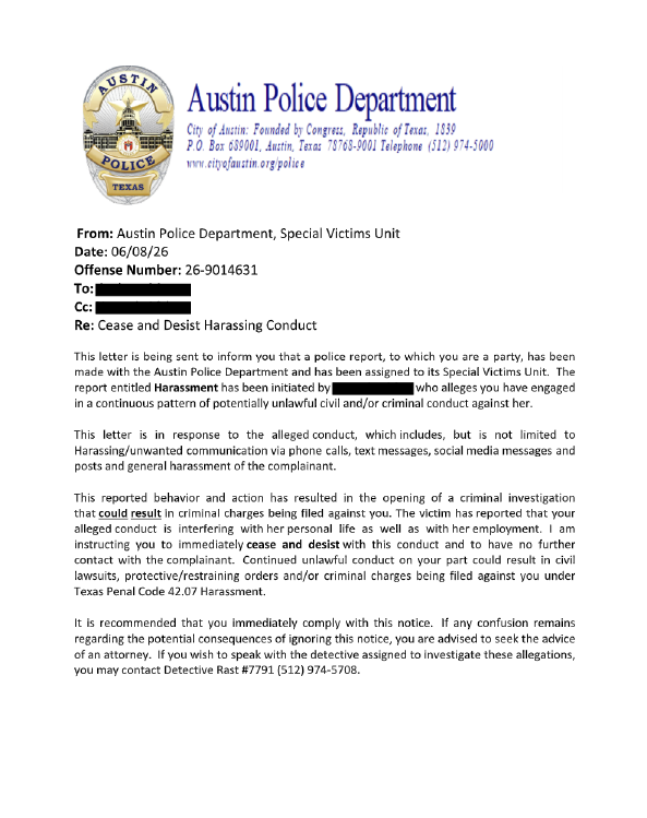 Attachment from Detective Marisa Rast