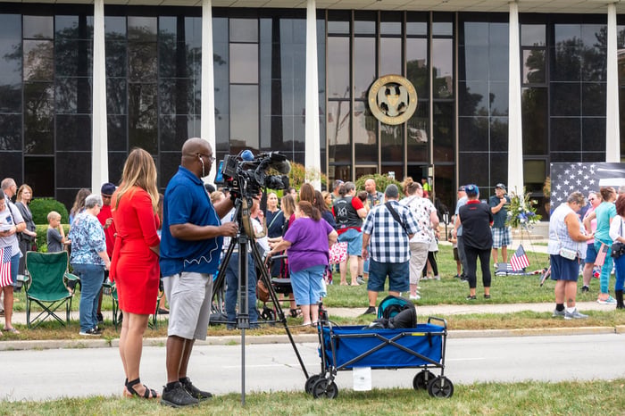 Image for Media and Crowd After Procession for Fallen Richmond Police Officer, Seara Burton