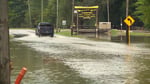 Image for Historic railroad in Connersville showing progress on repairs after flood damage.