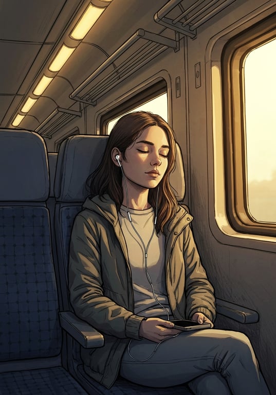 Illustration of reading on a train during a commute