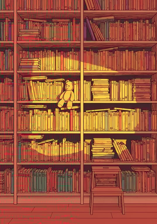 Illustration of a colorful children's bookshelf