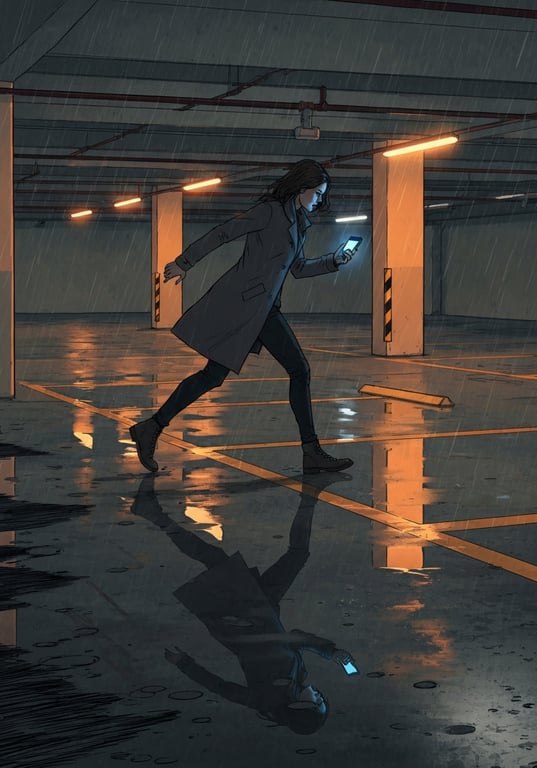 Illustration of a parking garage at night