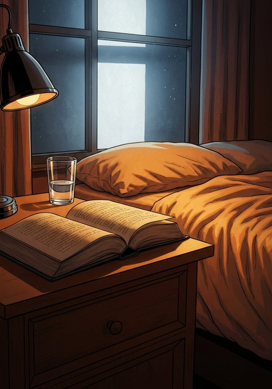 Illustration of a book and lamp for bedtime reading
