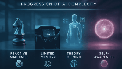 Clasificación cuatro tipos inteligencia artificial Hintze progresión complejidad