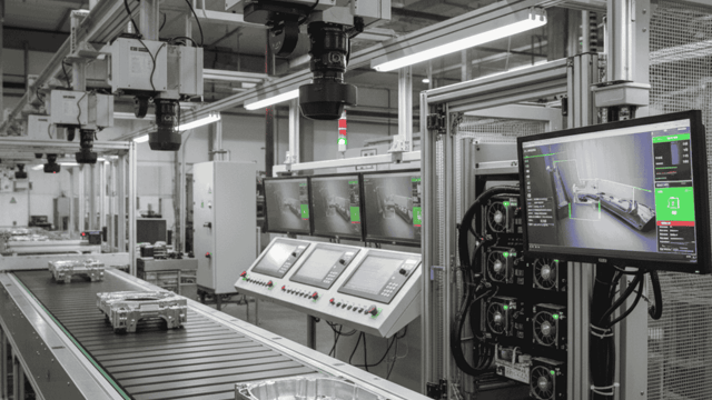 Línea de producción automatizada equipada con cámaras de visión computacional e inteligencia artificial industrial desarrollada por JhedAI en Chile.