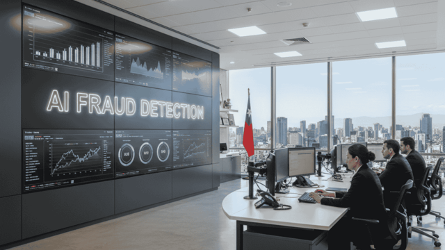 Oficina bancaria en Chile con sistemas de IA para detección de fraudes en tiempo real