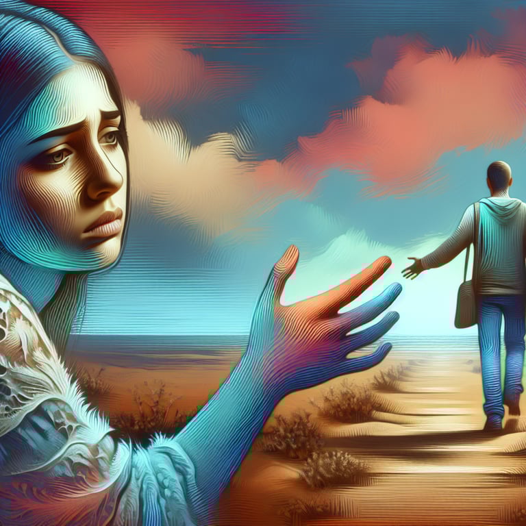Illustration of cognitive processes like cognitive dissonance and confirmation bias in the context of unrequited love.