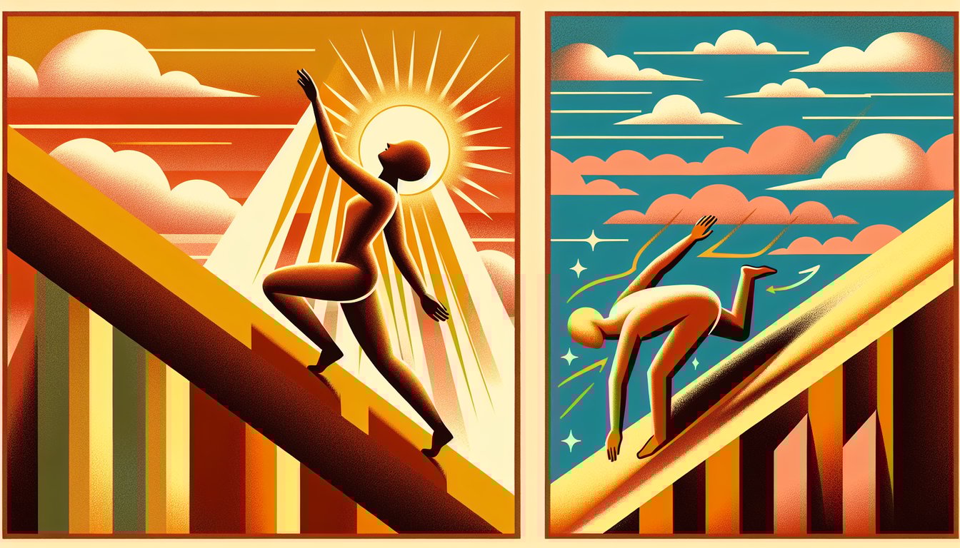 Diagram illustrating the slippery slope of moral licensing, showing how rewarding good behavior can lead to decreased motivation for future good actions.