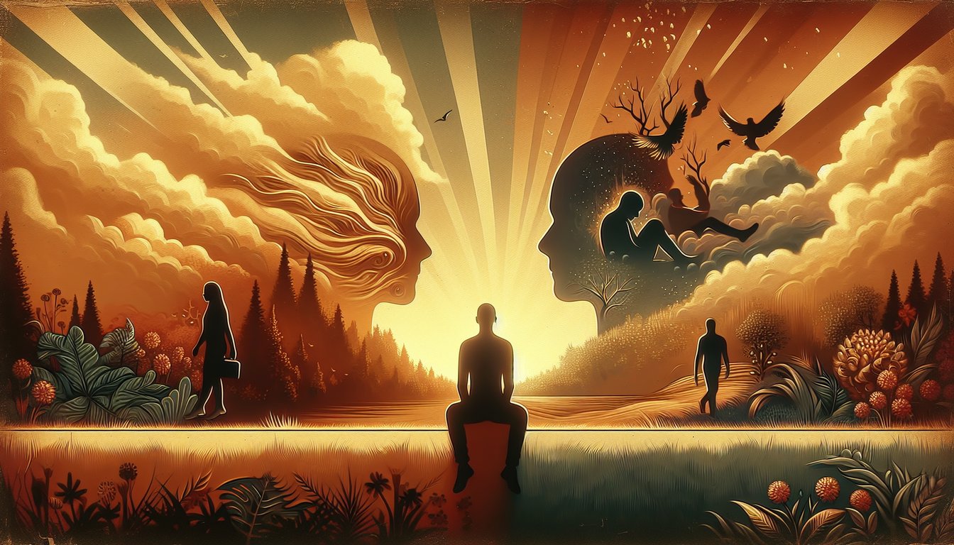 Visual representation of downward comparison as a psychological tool that can boost self-esteem, with a reminder of its varied effects on different individuals.