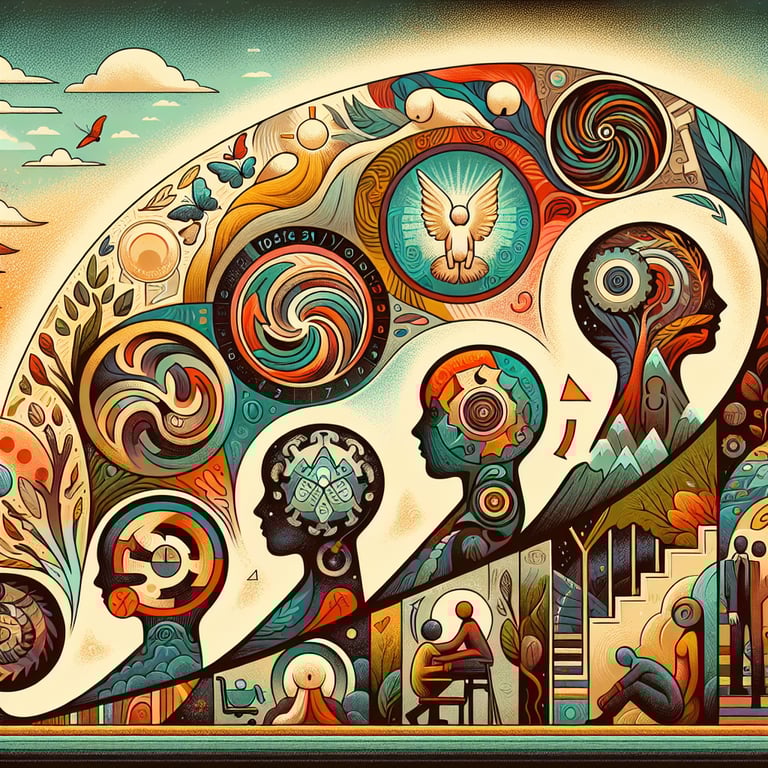 Illustration of Freud's stages of psychosexual development, highlighting the oral, anal, phallic, latency, and genital stages and their impact on adult personality.