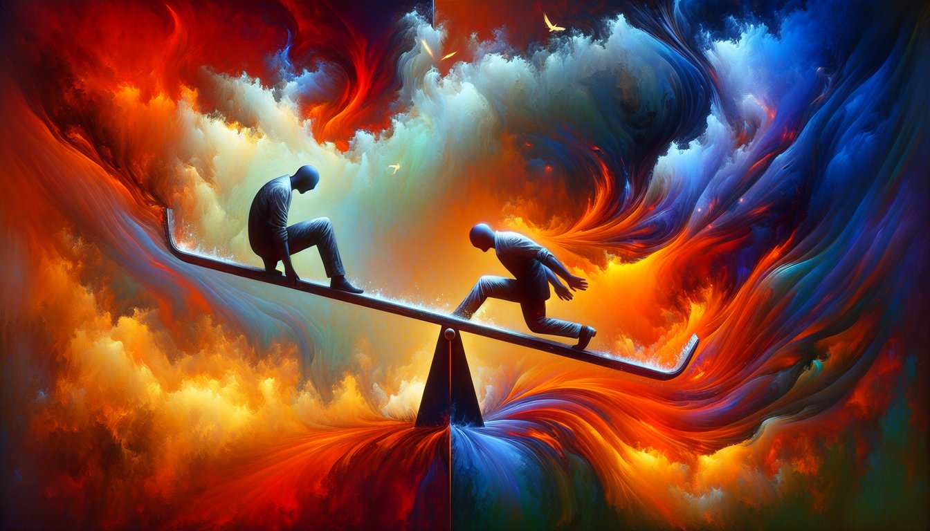 Image illustrating the concept of downward comparison, where individuals find comfort by comparing themselves to those less fortunate, as introduced by social psychologist Leon Festinger in the 1950s.