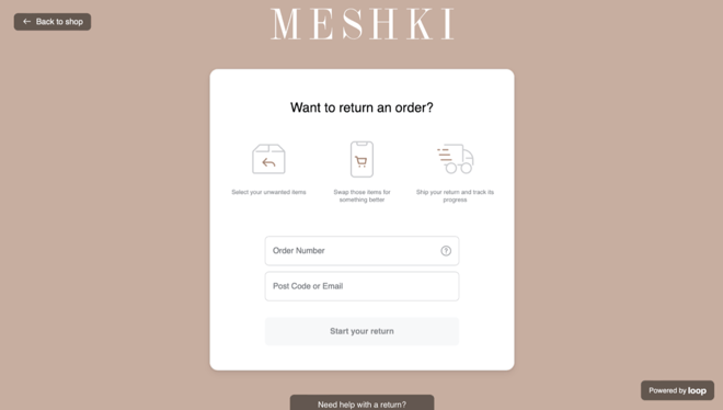 mesh returns page