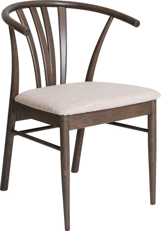 Brunlakkert heltre eik, beige sete i boucle