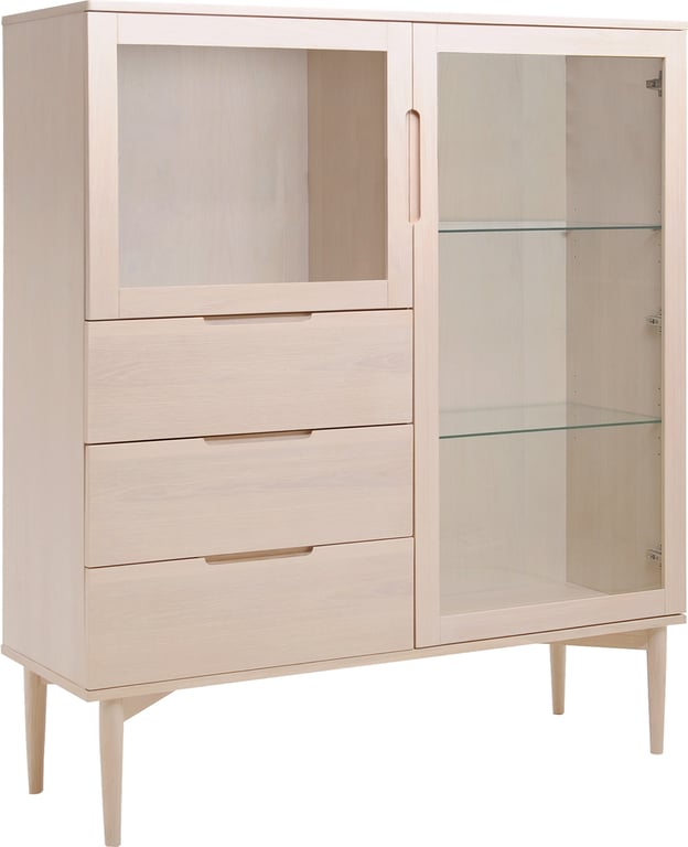 120 x 41 H: 140cm, hvitpigmentert eikefiner, med ledlys