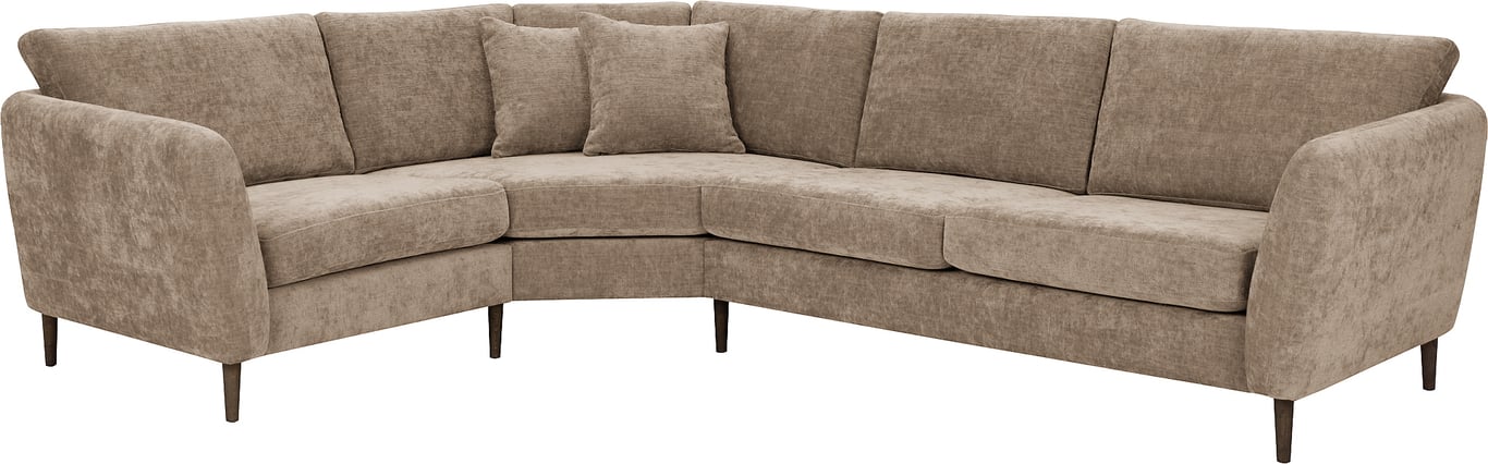 Modulsofa. 1,5 seter + stort buet hjørne + 2,5 seter i stoff 320 Alis 18 sand