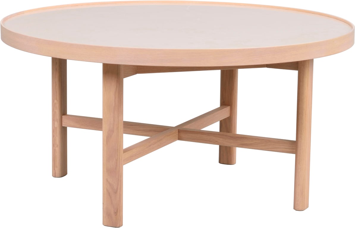 rundt Ø90 beige keramikk/hvitpigmentert eik