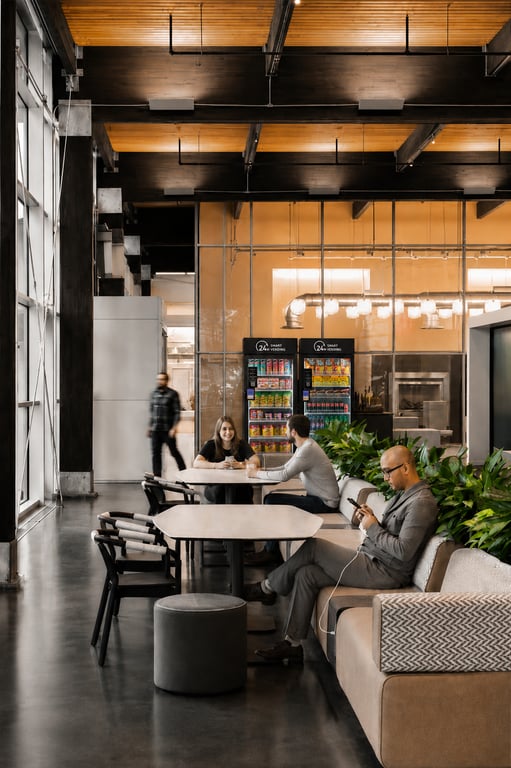 Cozy workplace break room arranged for beverage service