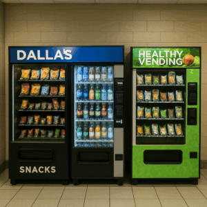 Row of vending machines including healthy vending options in Dallas