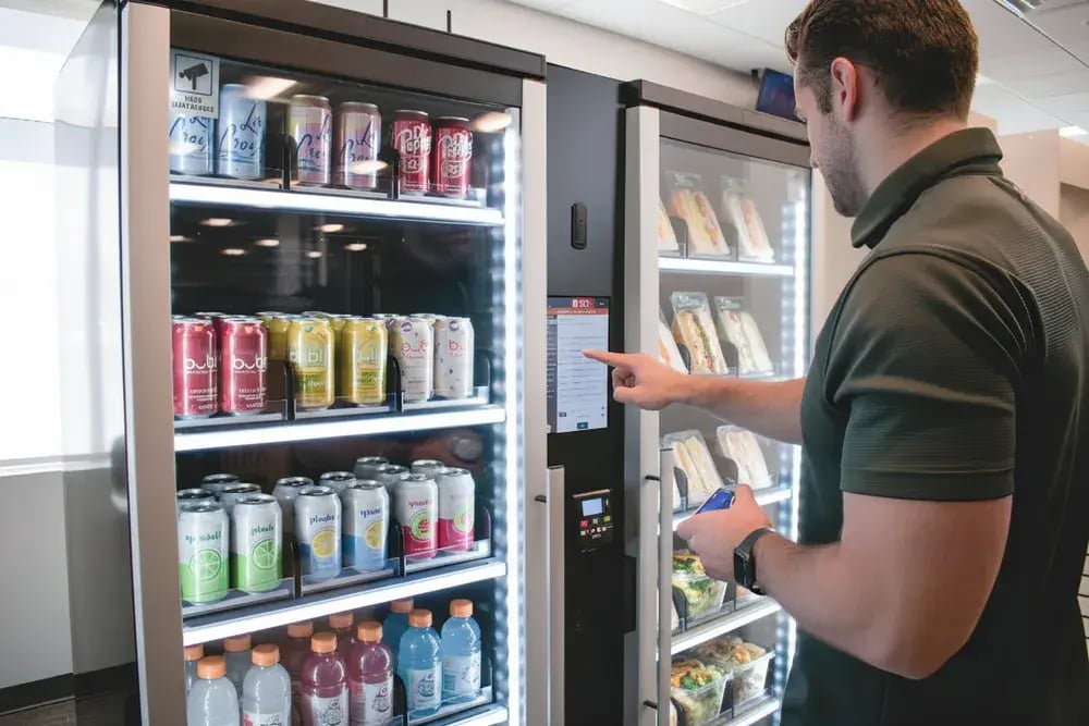 Smart cooler with its refrigerated door open