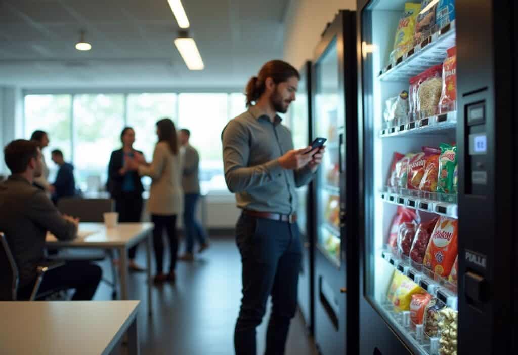 Office employee using a workplace vending machine