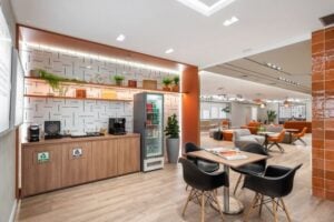 clean breakroom with a smart cooler