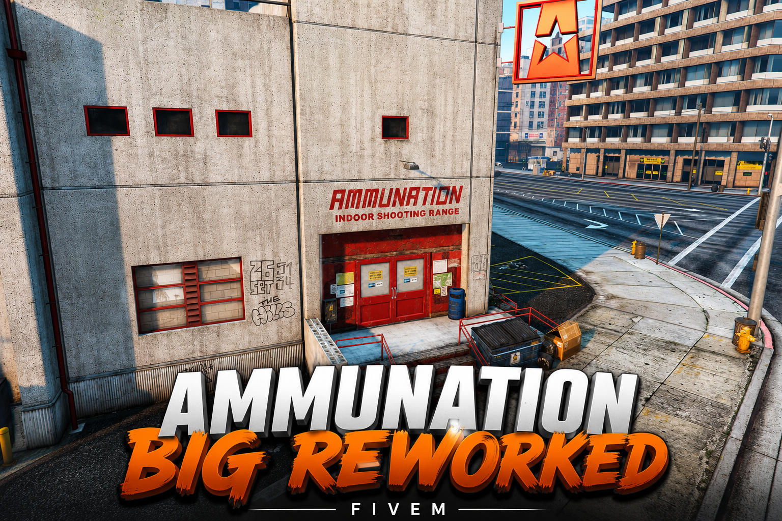 FIVEM Ammunation Big Reworked | Expanded Gun Store MLO | Interior & Exterior | Shooting Range | Locker Room | Weapon Displays | Add-On | Optimized | Fivem Ready | High Quality