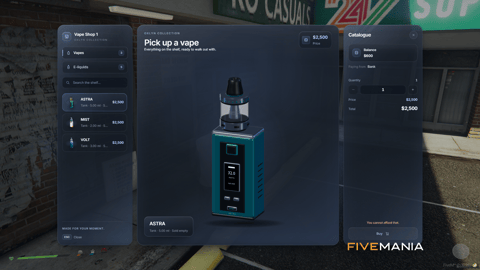 FIVEM Cloud Nine Vapes Script | Realistic Vaping System | Custom UI | Vape Shop | Refillable E-Liquids | Add-On | Optimized | Fivem Ready | High Quality, image 2