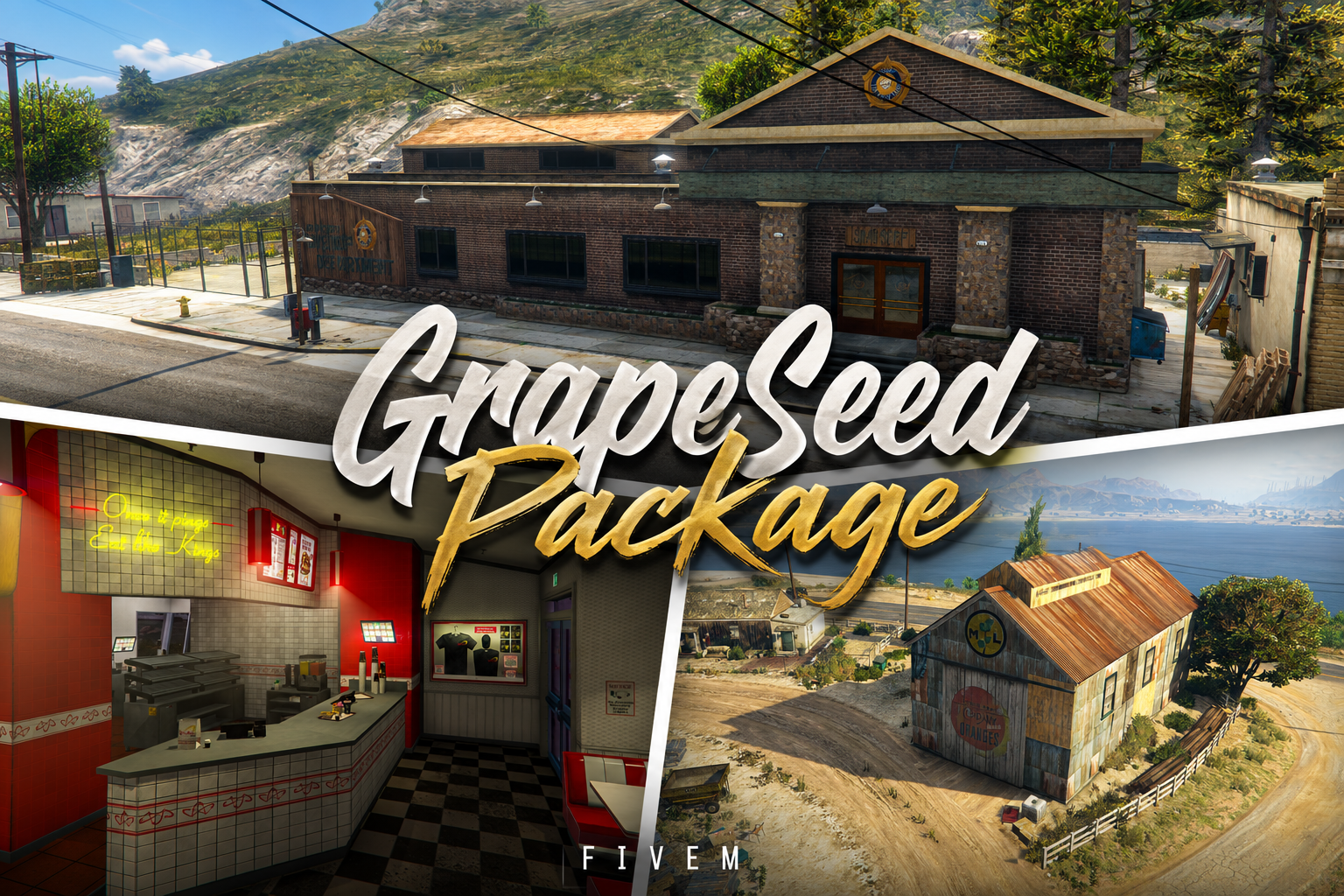 FIVEM Grapeseed Package | Multi-Location MLO Bundle | Police Station | Fast Food Diner | Rustic Office | Interior & Exterior | Add-On | Optimized | Fivem Ready | High Quality