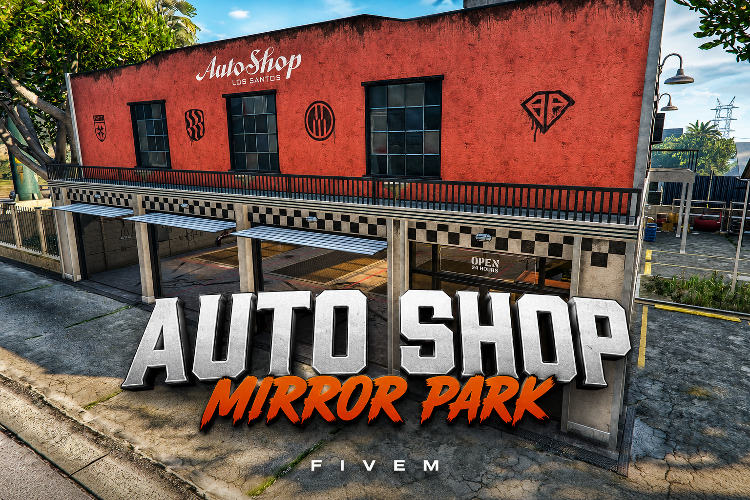 FIVEM Auto Shop Mirror Park | Custom Auto Shop MLO | Interior & Exterior | Reception & Bar | Workshop Area | Add-On | Optimized | Fivem Ready | High Quality