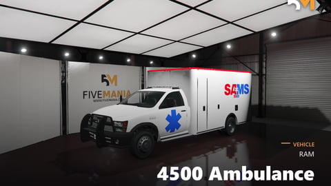 FIVEM Ram 4500 Ambulance | Realistic Emergency Vehicle [Unbadged] Add-On | Working Lights | Custom Liveries | Detailed Interior | Optimized | Fivem Ready | High Quality cover