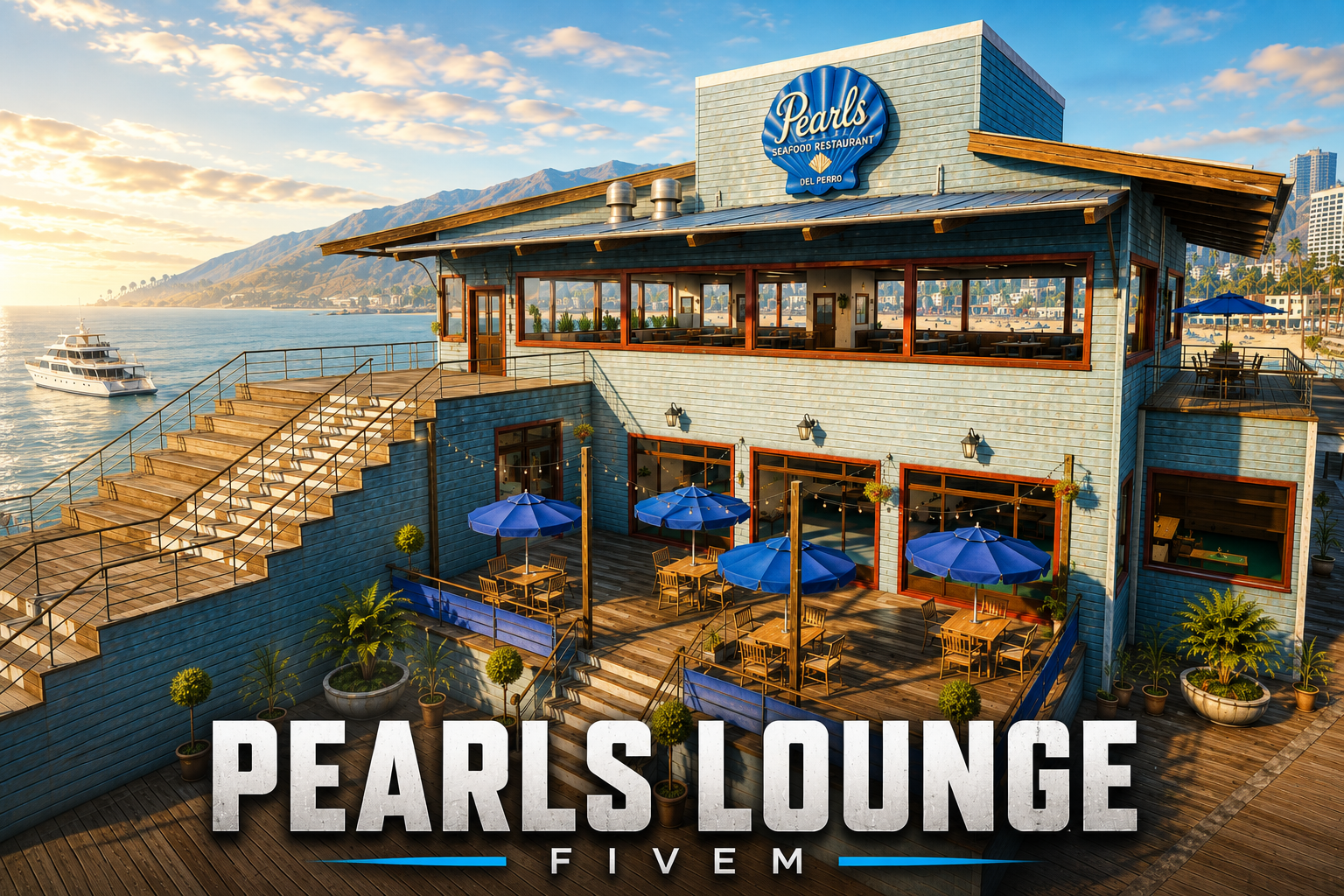 FIVEM Pearls Lounge | Coastal Seafood Restaurant & Lounge MLO | Interior & Exterior | Outdoor Seating | DJ Booth | Add-On | Optimized | Fivem Ready | High Quality