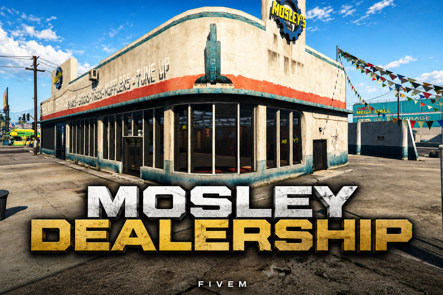 FIVEM Mosley Dealership | Full-Service Auto Dealership MLO | Interior & Exterior | Showroom & Garage | Custom Props | Add-On | Optimized | Fivem Ready | High Quality