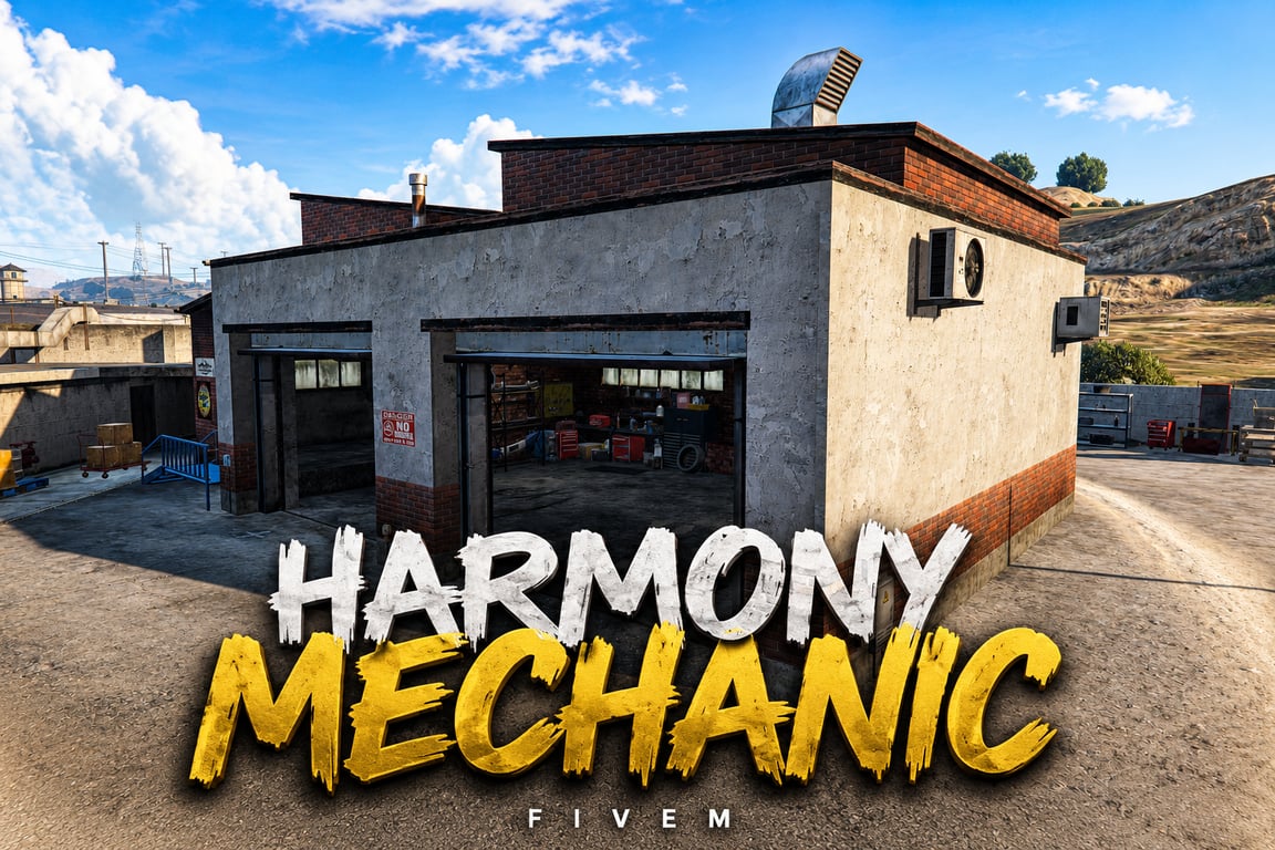 FIVEM Harmony Mechanic | Realistic Mechanic Shop MLO | Interior & Exterior | Detailed Office | Working Garage | Add-On | Optimized | Fivem Ready | High Quality