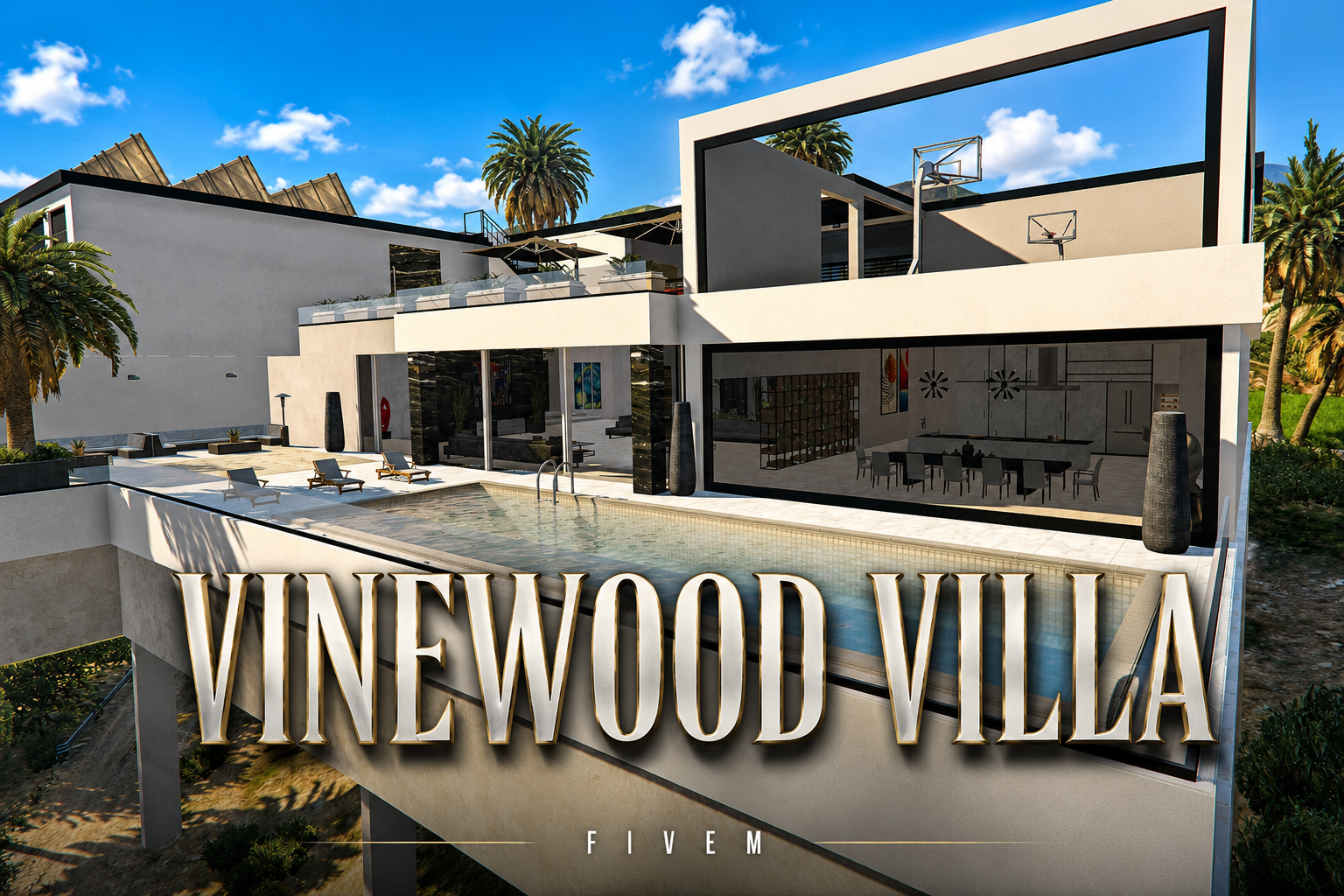 FIVEM Vinewood Villa | Luxury Modern Estate | Pool & Basketball Court | Gym & Walk-In Closet | Interior & Exterior | Mansion MLO | Add-On | Optimized | Fivem Ready | High Quality