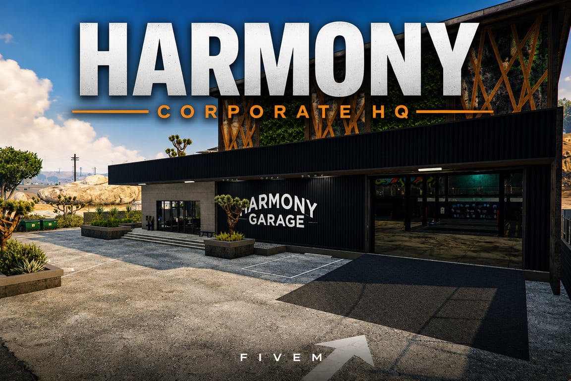 FIVEM Harmony Corporate Hq | Modern Business MLO | Interior & Exterior | Rooftop Patio | Large Garage | Custom Lighting | Add-On | Optimized | Fivem Ready | High Quality