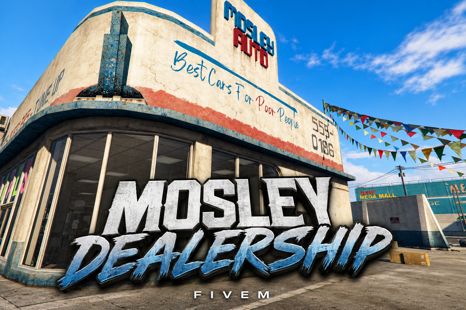FIVEM Mosley Dealership | Lore-Friendly Auto Dealership MLO | Interior & Exterior | Showroom & Service Bay | Offices | Add-On | Optimized | Fivem Ready | High Quality