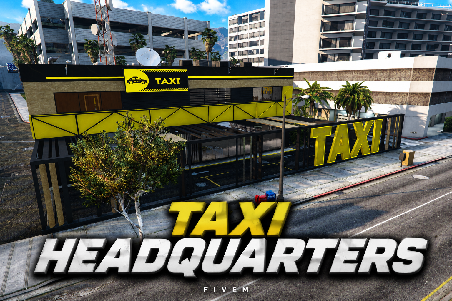 FIVEM Taxi Headquarters | Lore-Friendly Taxi Service MLO | Interior & Exterior | Reception Area | Offices | Classroom | Custom Props | Add-On | Optimized | Fivem Ready | High Quality