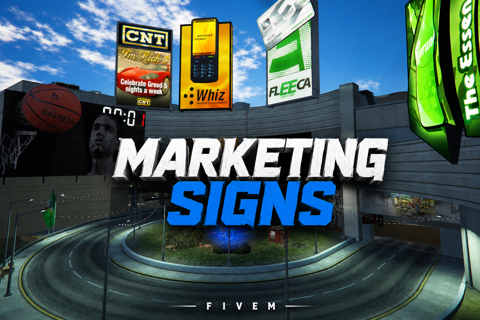 FIVEM Marketing Signs | Custom Billboard & Sign Pack | Lore-Friendly Brands | Dynamic Advertising | Map Enhancement | Add-On | Optimized | Fivem Ready | High Quality
