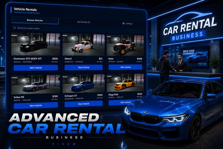 FIVEM Advanced Car Rental Business, Comprehensive Vehicle Rental…