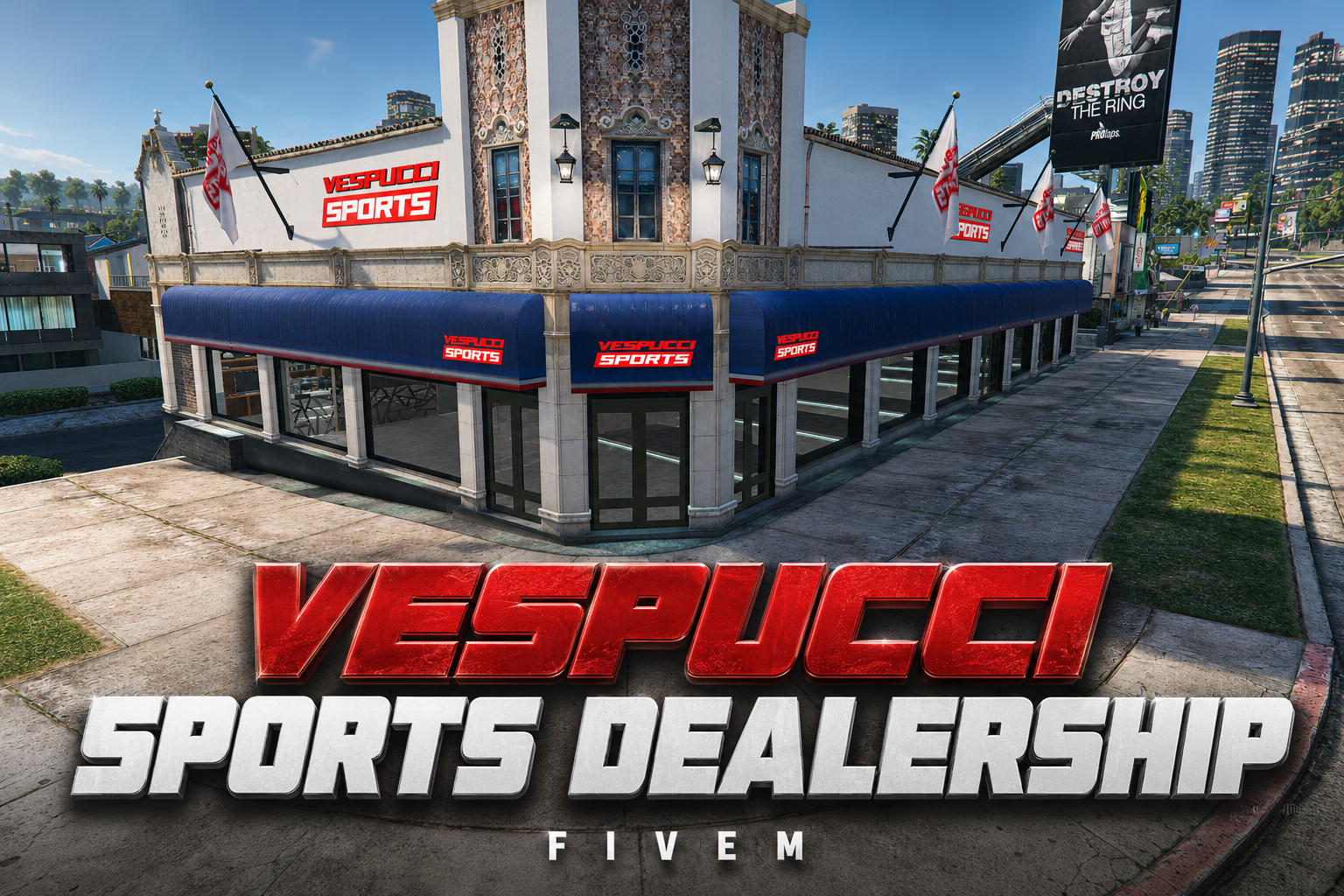 FIVEM Vespucci Sports Dealership | Modern Vehicle Dealership MLO | Interior & Exterior | Offices & Showroom | Add-On | Optimized | Fivem Ready | High Quality