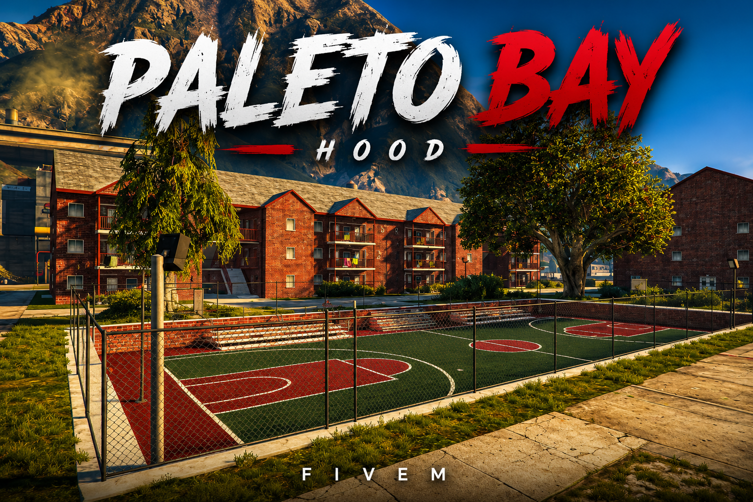FIVEM Paleto Bay Hood | Residential Area Map Edit | Basketball Court | Custom Buildings | Paved Walkways | Add-On | Optimized | Fivem Ready | High Quality