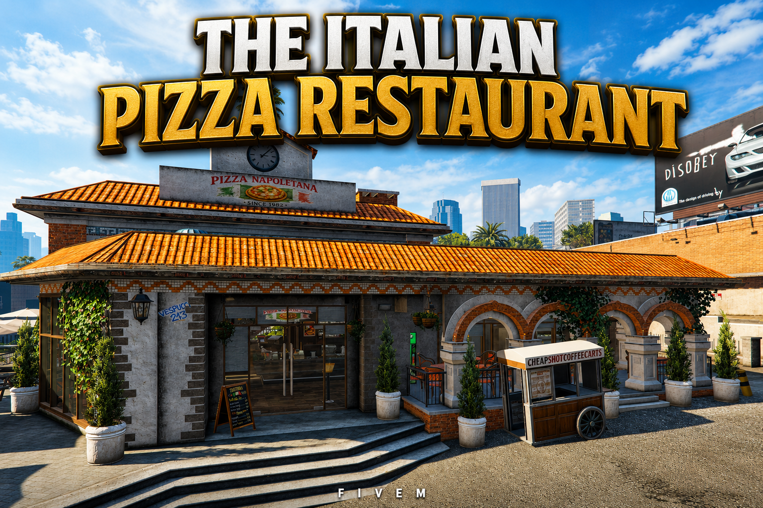 FIVEM The Italian Pizza Restaurant | Authentic Dining MLO | Interior & Exterior | Detailed Bar | Kitchen & Storage | Add-On | Optimized | Fivem Ready | High Quality