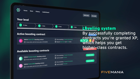 FIVEM Boosting Script | Advanced Crime System | Contracts | User Levels | UI & Leaderboard | Vehicle Tracking | Add-On | Optimized | Fivem Ready | High Quality, image 11